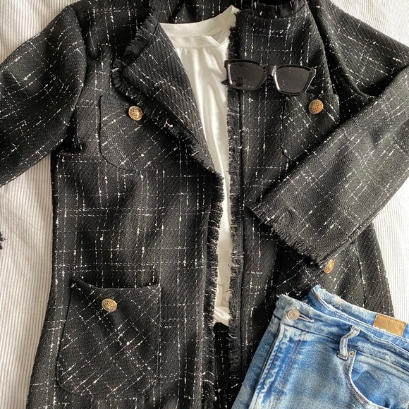 NWOT Button detail Plaid Fringe Edge Tweet Jacket - Picture 8 of 11